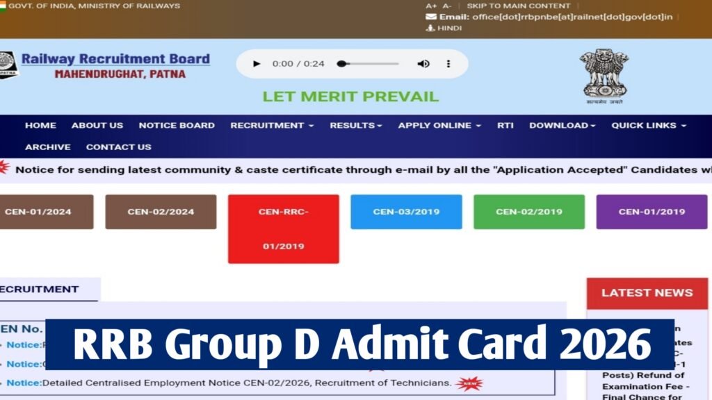RRB Group D Admit Card 2026: Exam City Details